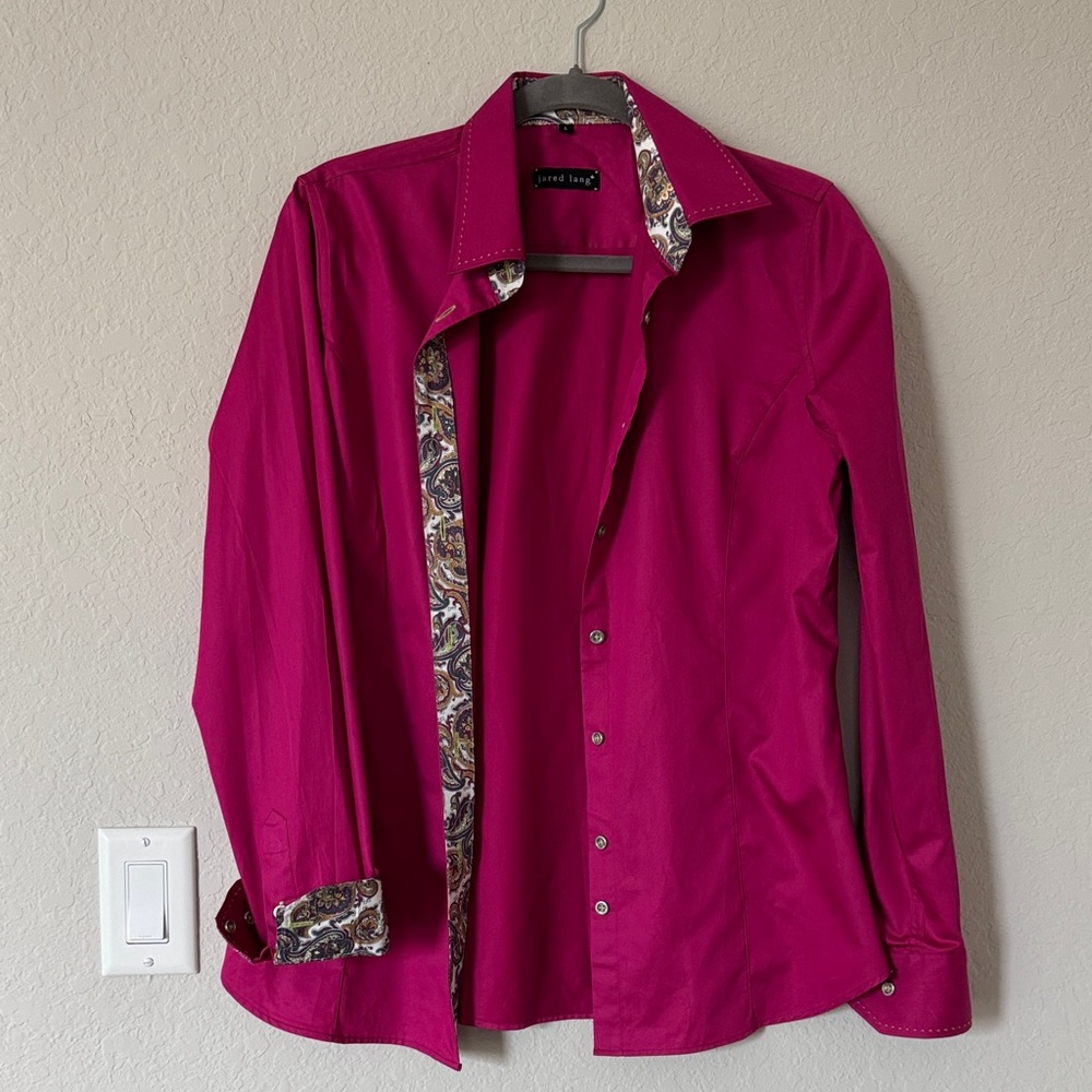 Jared Lang Fuchsia Button-Up Shirt with Paisley Trim
